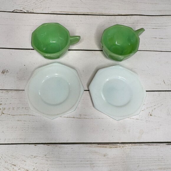 VTG Akro Agate Little American Maid Tea Set Children's Toys Dishes Green & White - Picture 12 of 16